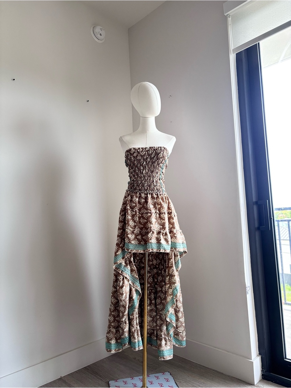 S.N. Moda Silk Blend Boho Smocked Hi-Low Maxi Dress Free Sz
